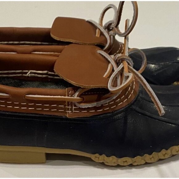 LL Bean Blue Brown Low Duck Boots Shoes Womens Sz 7 N Waterproof Rubber USA - Picture 2 of 9